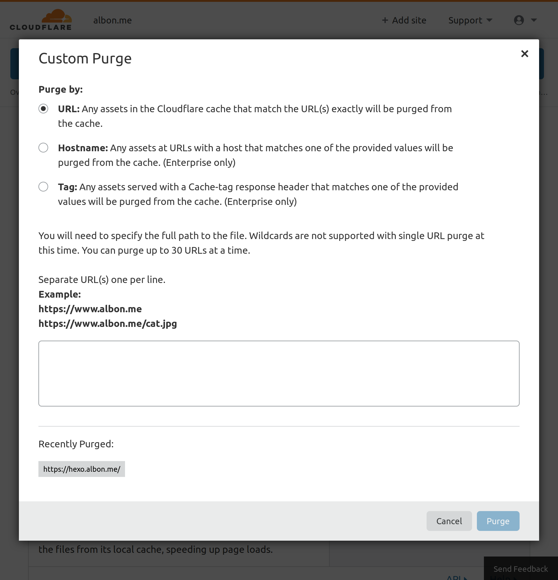 cloudflare cache clear in the UI